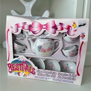 Vintage 90’S BEST PALS Children’s Fine Porcelain China Tea Set Floral Bow Print